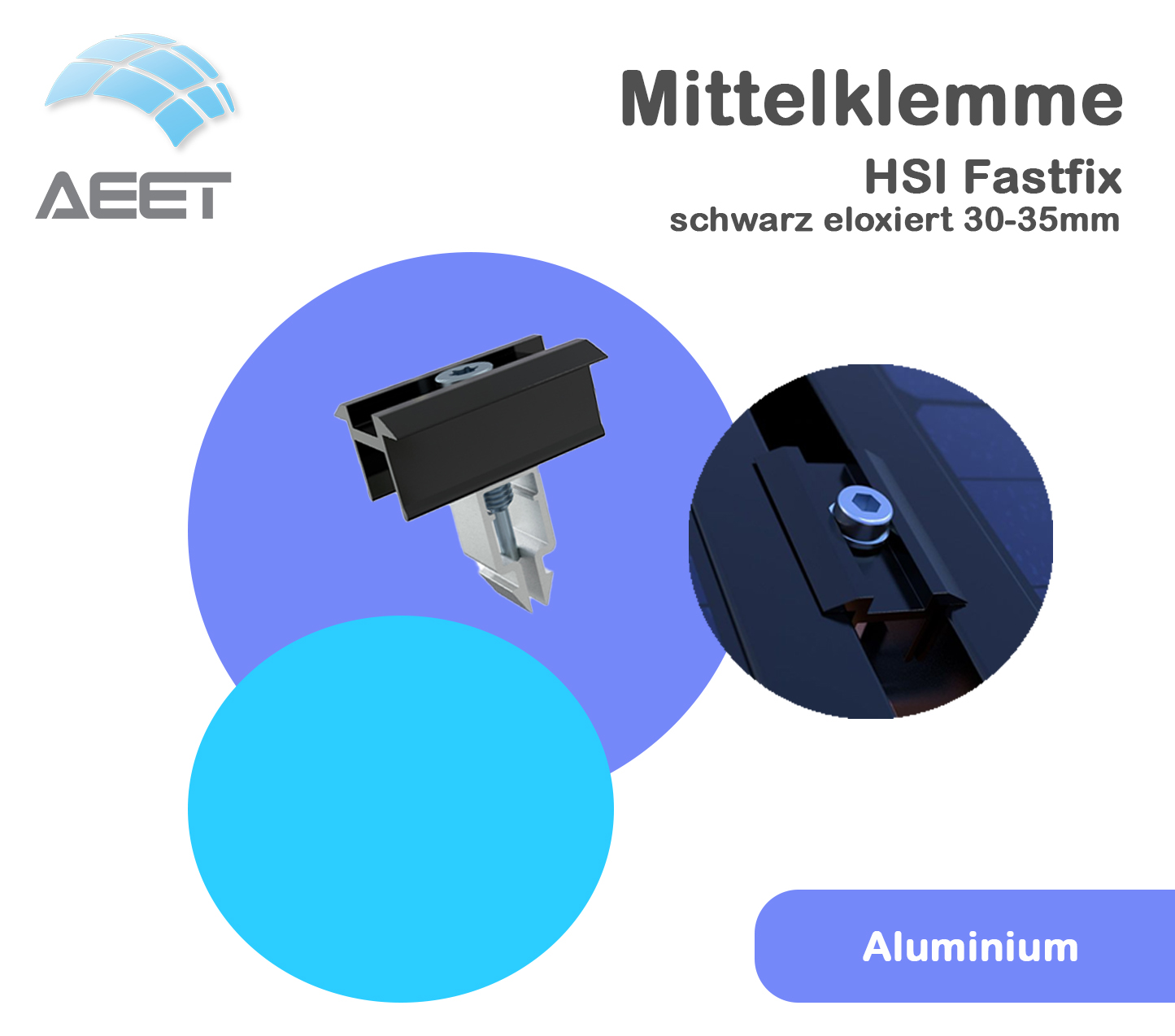 Mittelklemme HSI Fastfix Aluminium schwarz eloxiert 30-35 mm