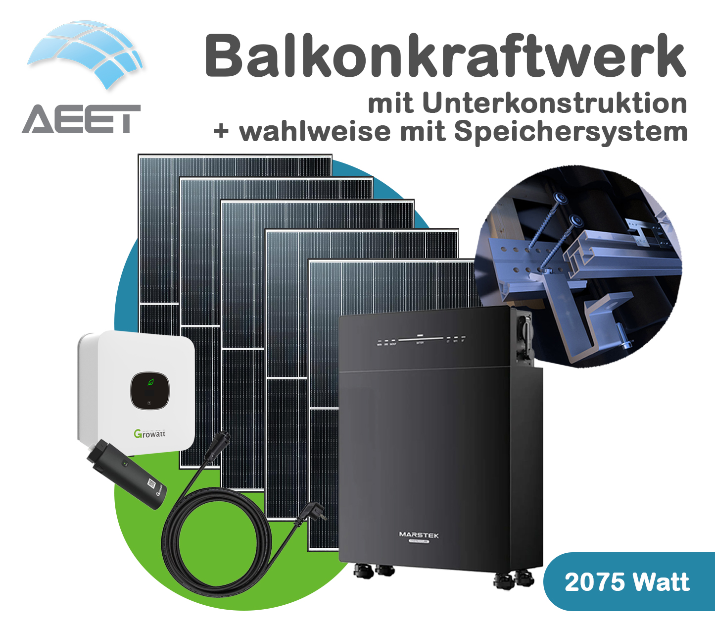 Balkonkraftwerk-2075 Watt - Ziegeldach - AC Speicher 5120 Wh Balkonkraftwerk-2075 Watt - Ziegeldach - AC Speicher 5120 Wh